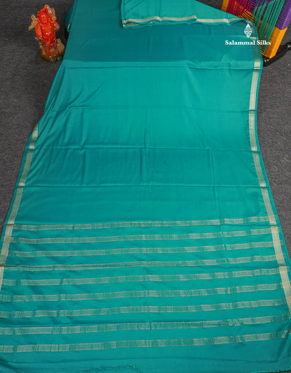 Semi Mysore Silk Saree - Sapphire Blue Colour Body Plain With Small Border