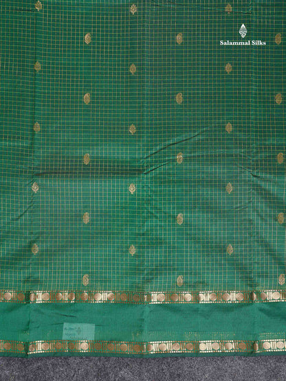 Semi Silk Saree - Orange Colour Body Zari Checks With Butta & Traditional Rettapet Border