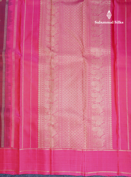 Dual Tone Maroon Small Buttas Pure Kanjivaram Silk Saree Pure Zari with Magenta Pink Border