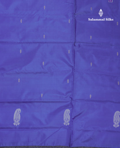 Elephant Grey Thread work Buttas Banana Pinth Saree (Vaazhainaar Pattu) With Contrast Navy Blue Blouse