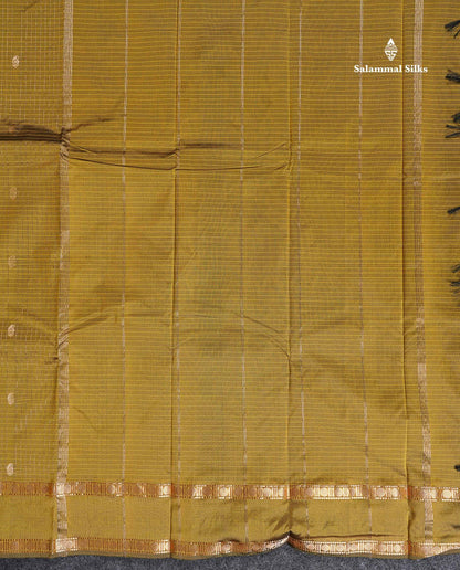 Semi Silk Saree - Orange Colour Body Zari Checks With Butta & Traditional Rettapet Border