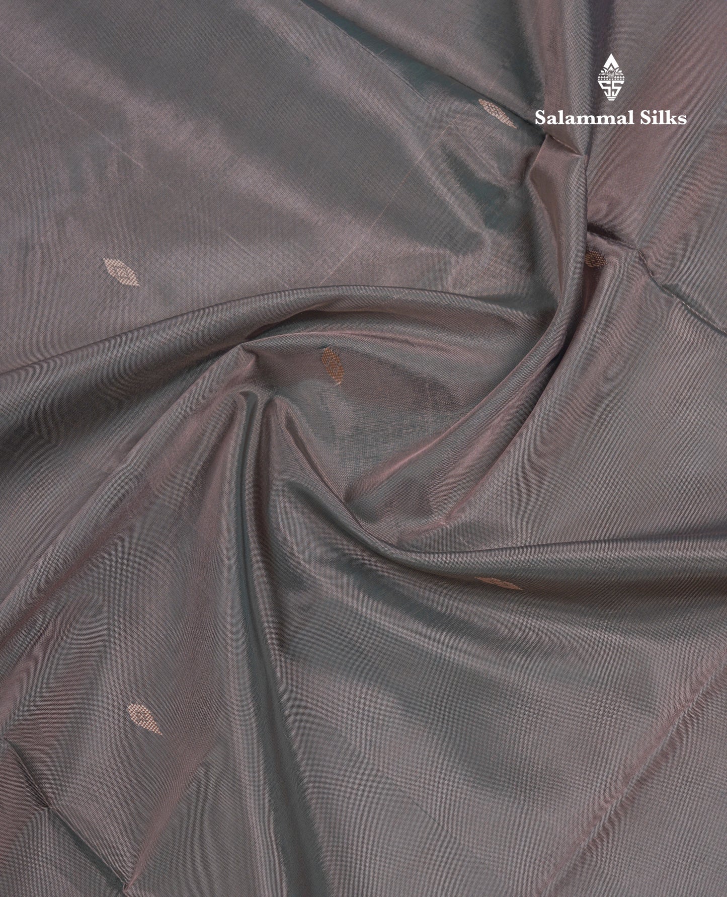 Elephant Grey Thread work Buttas Banana Pinth Saree (Vaazhainaar Pattu) With Contrast Navy Blue Blouse