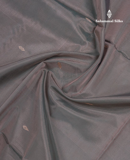 Elephant Grey Thread work Buttas Banana Pinth Saree (Vaazhainaar Pattu) With Contrast Navy Blue Blouse