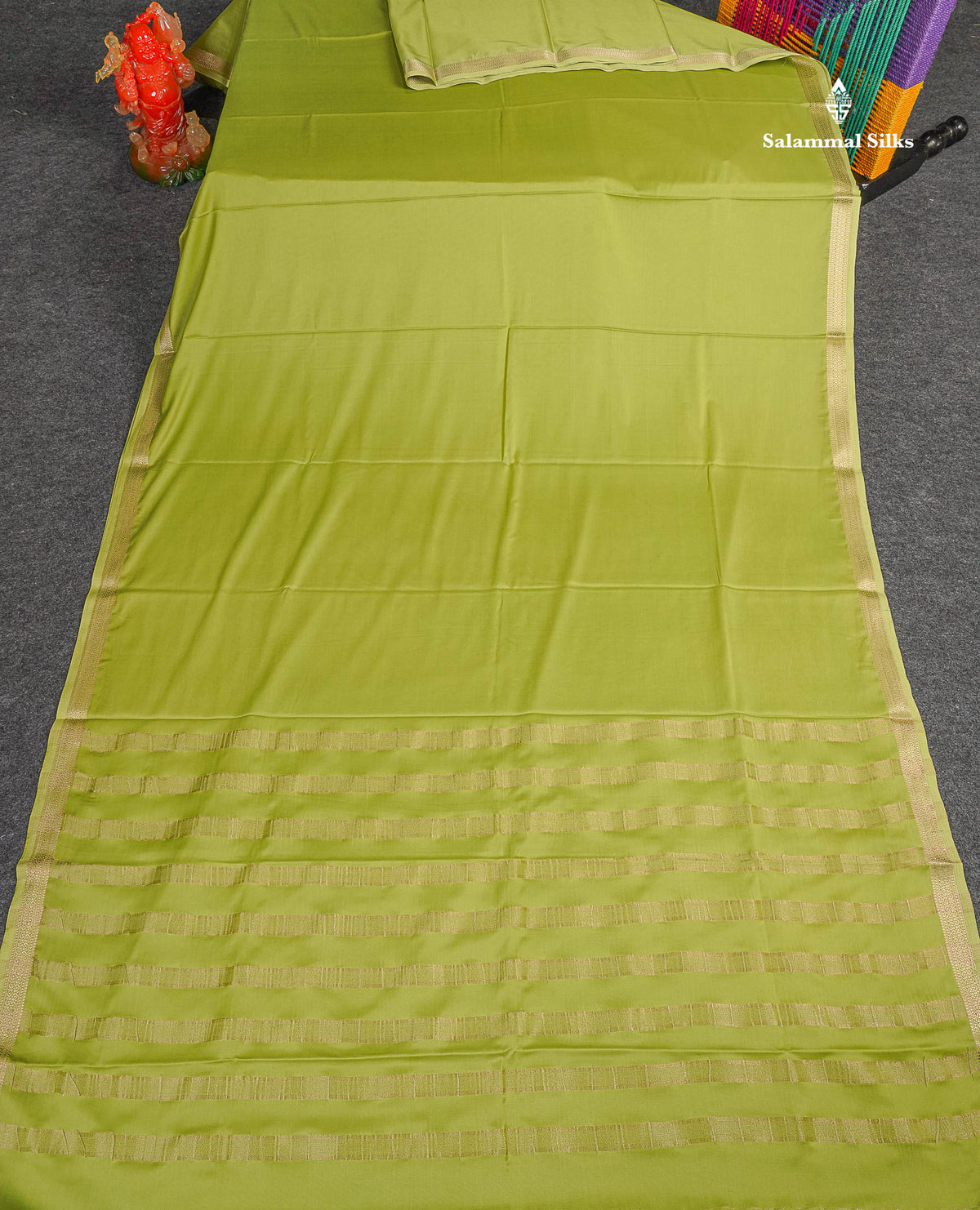 Semi Mysore Silk Saree - Pista Green Colour Body Plain With Small Border