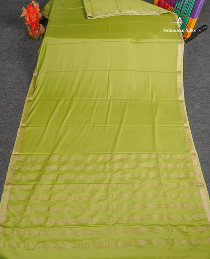 Semi Mysore Silk Saree - Pista Green Colour Body Plain With Small Border