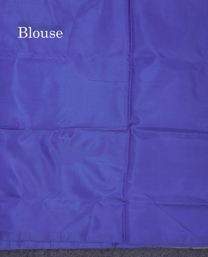 Elephant Grey Thread work Buttas Banana Pinth Saree (Vaazhainaar Pattu) With Contrast Navy Blue Blouse