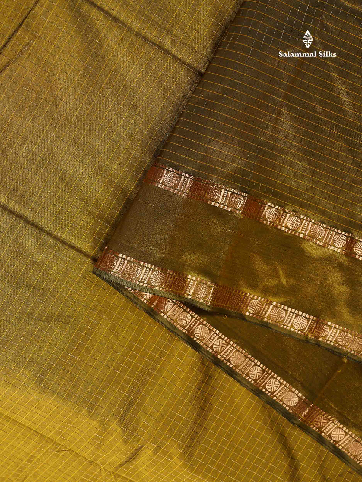 Semi Silk Saree - Orange Colour Body Zari Checks With Butta & Traditional Rettapet Border
