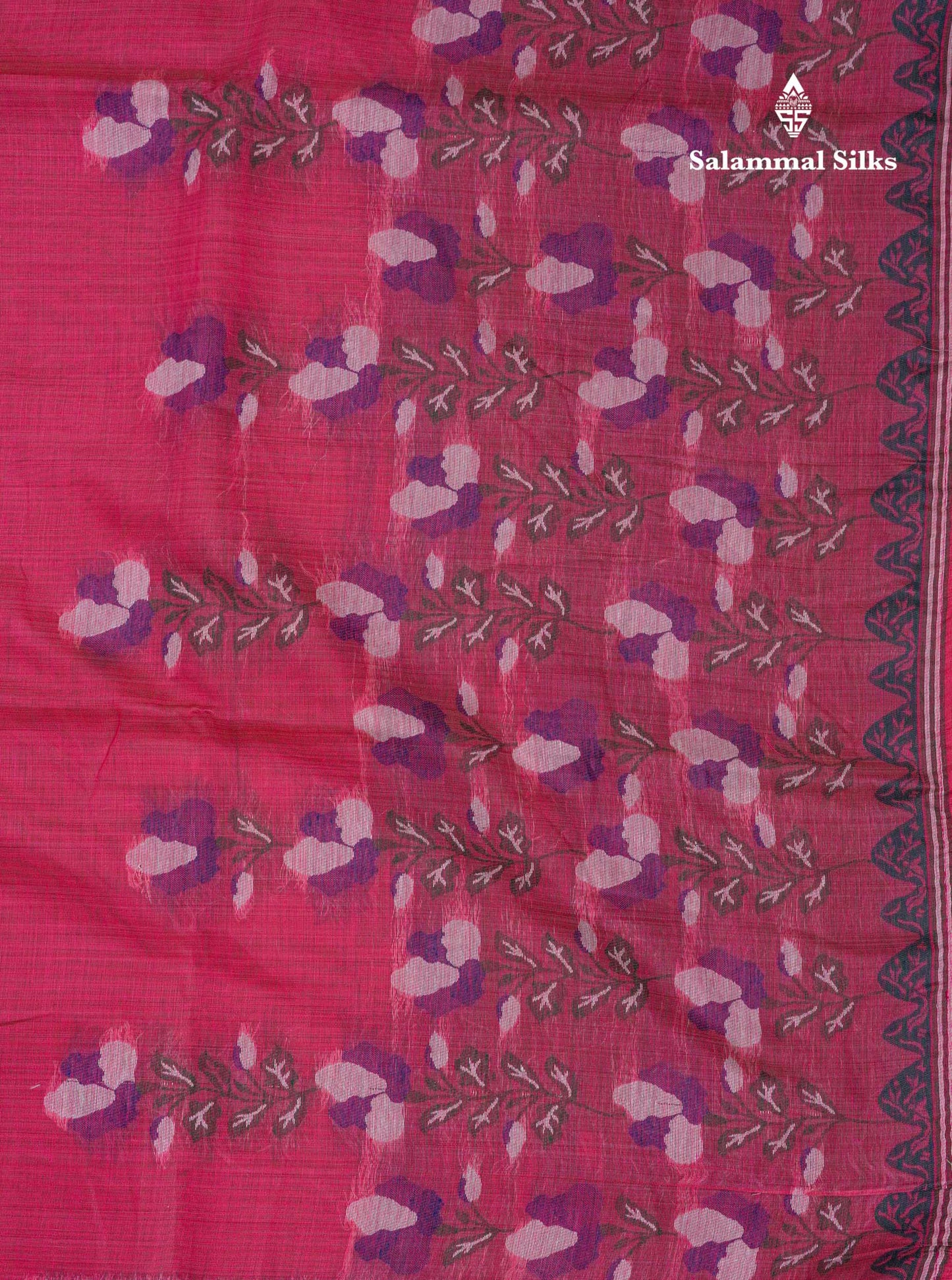 Beautiful Lavender Thread Work Butta Cotton Mix Saree With Contrast Magenta Blouse