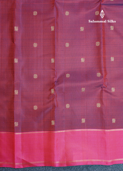 Dual Tone Maroon Small Buttas Pure Kanjivaram Silk Saree Pure Zari with Magenta Pink Border