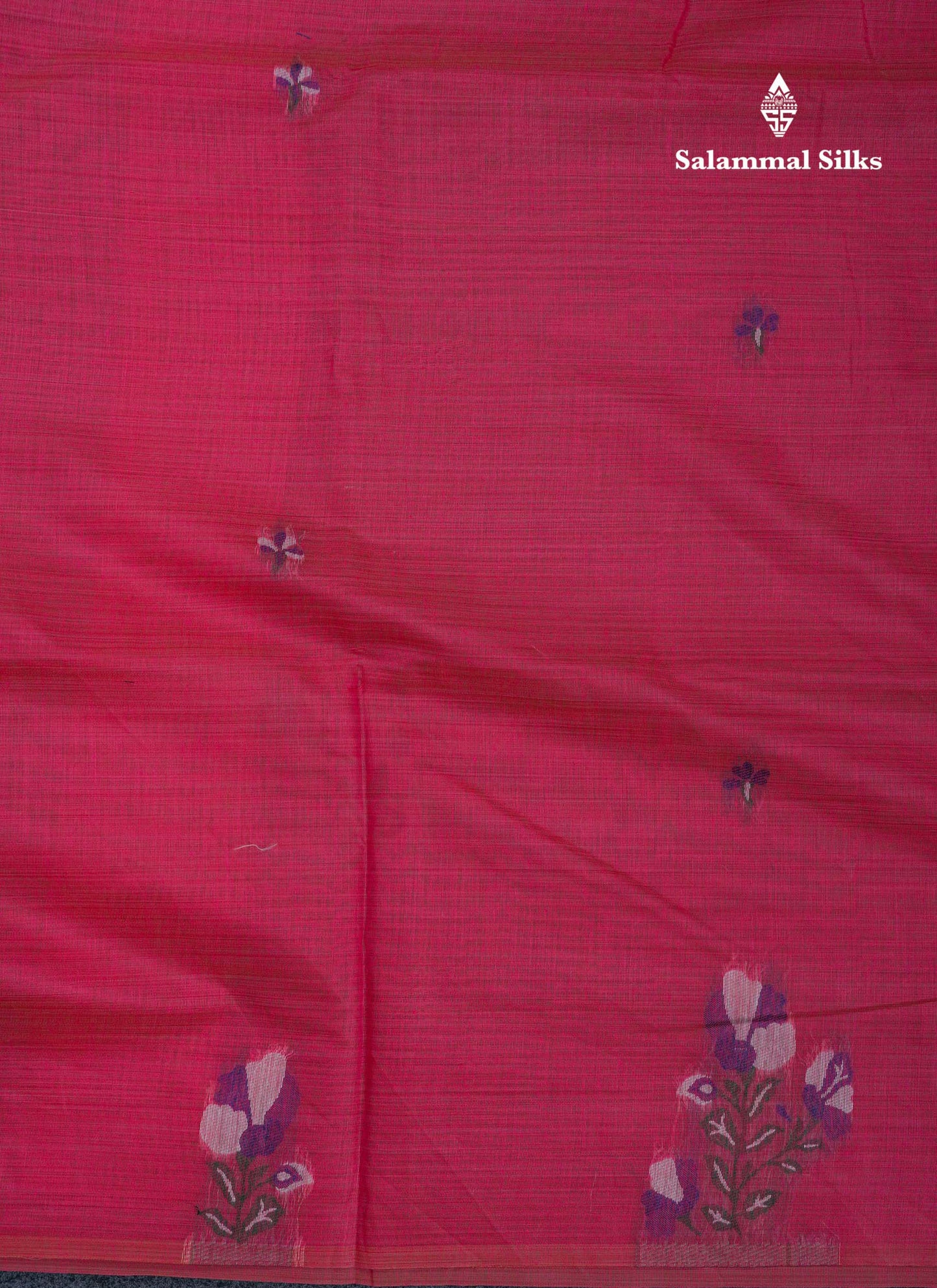 Beautiful Lavender Thread Work Butta Cotton Mix Saree With Contrast Magenta Blouse