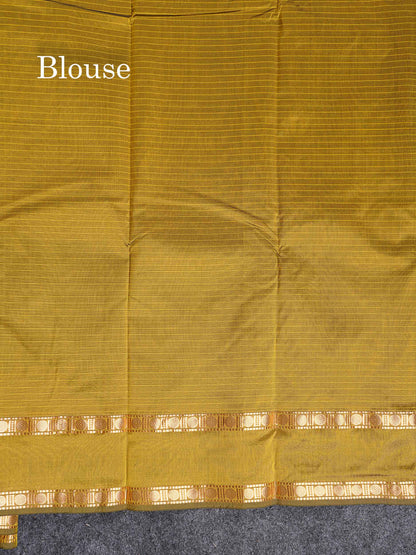 Semi Silk Saree - Orange Colour Body Zari Checks With Butta & Traditional Rettapet Border