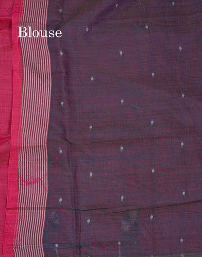 Beautiful Lavender Thread Work Butta Cotton Mix Saree With Contrast Magenta Blouse