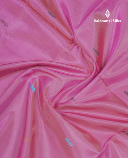 Light Pink Thread work Buttas Banana Pinth Saree (Vaazhainaar Pattu) With Contrast Saffire Green Blouse