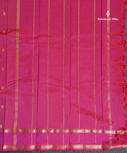 Semi Silk Saree - Orange Colour Body Zari Checks With Butta & Traditional Rettapet Border