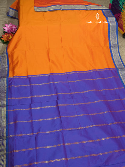 9.5 Yards Semi Silk Saree Rust Orange with Contrast Royal Blue Border