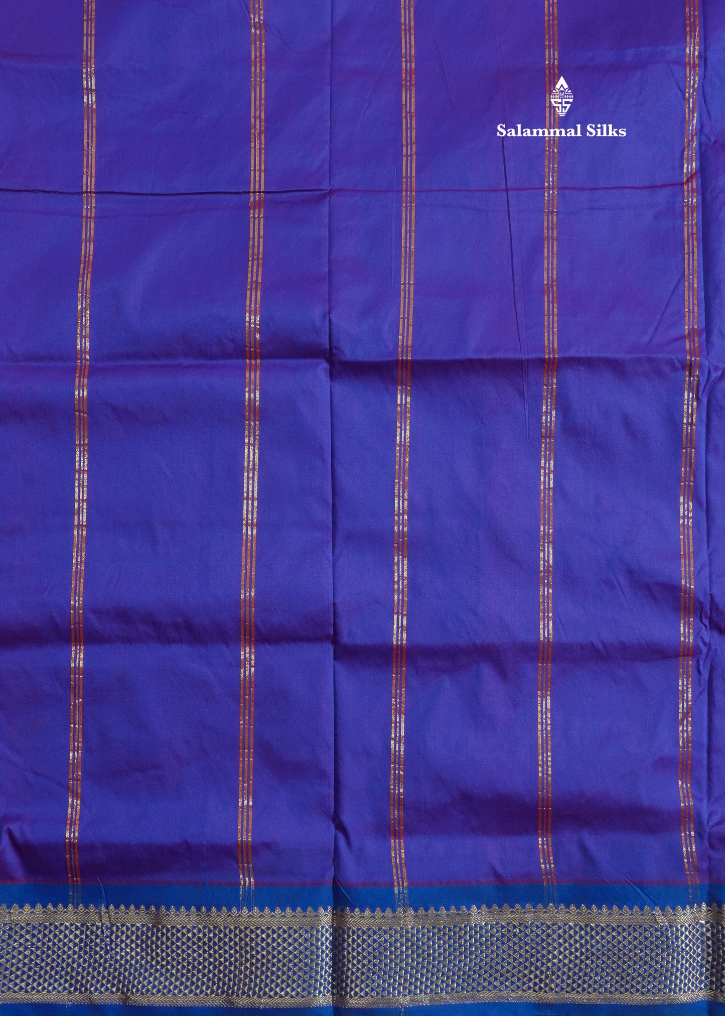 9.5 Yards Semi Silk Saree Rust Orange with Contrast Royal Blue Border