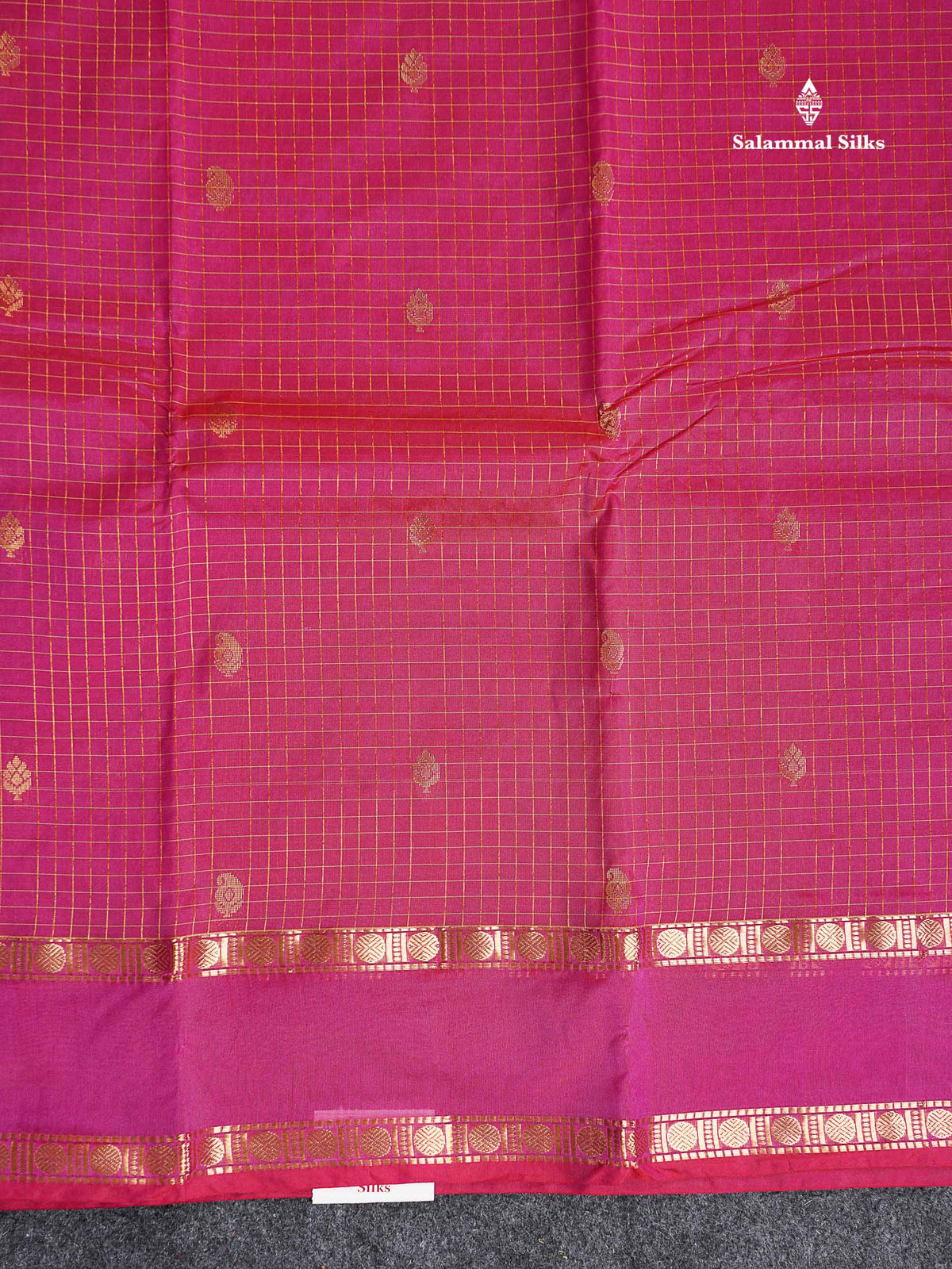 Semi Silk Saree - Orange Colour Body Zari Checks With Butta & Traditional Rettapet Border