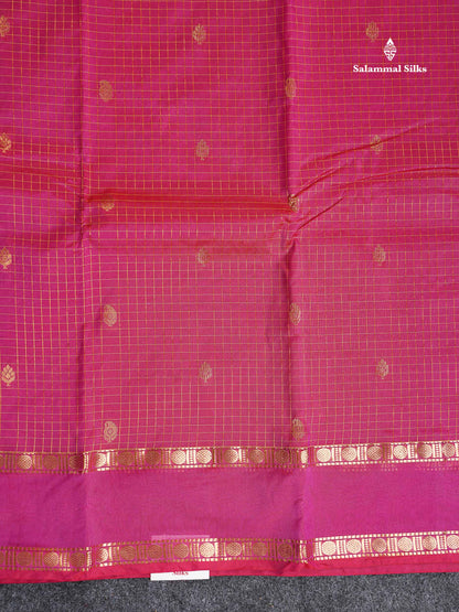 Semi Silk Saree - Orange Colour Body Zari Checks With Butta & Traditional Rettapet Border