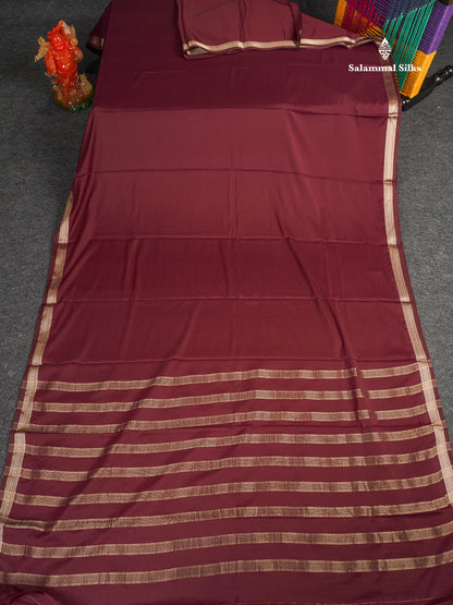 Semi Mysore Silk Saree - Dark Maroon Colour Body Plain With Small Border