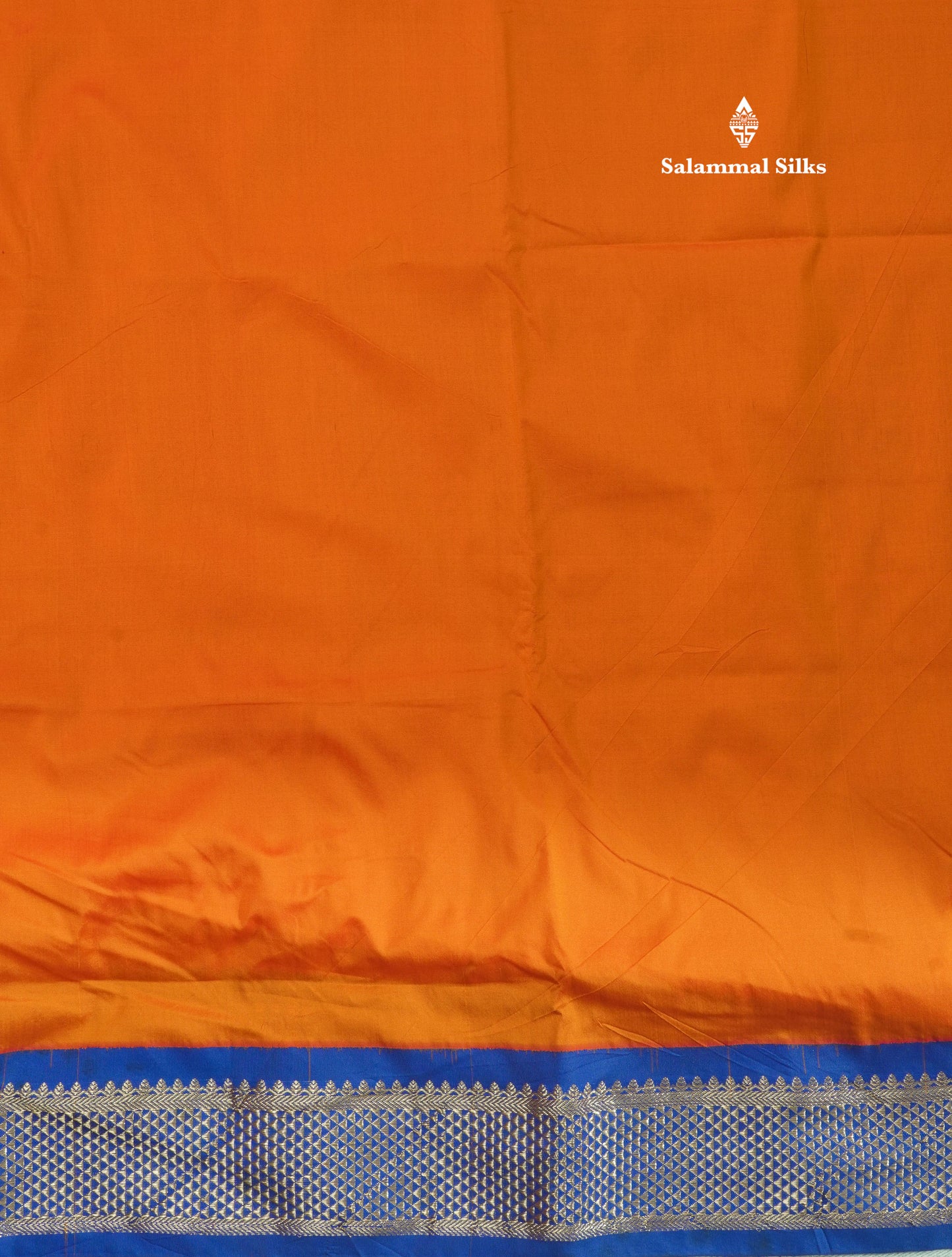 9.5 Yards Semi Silk Saree Rust Orange with Contrast Royal Blue Border