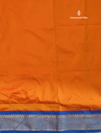 9.5 Yards Semi Silk Saree Rust Orange with Contrast Royal Blue Border