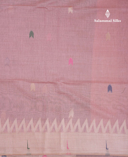 Beautiful Light Pink Muga Cotton Saree With Fancy Border