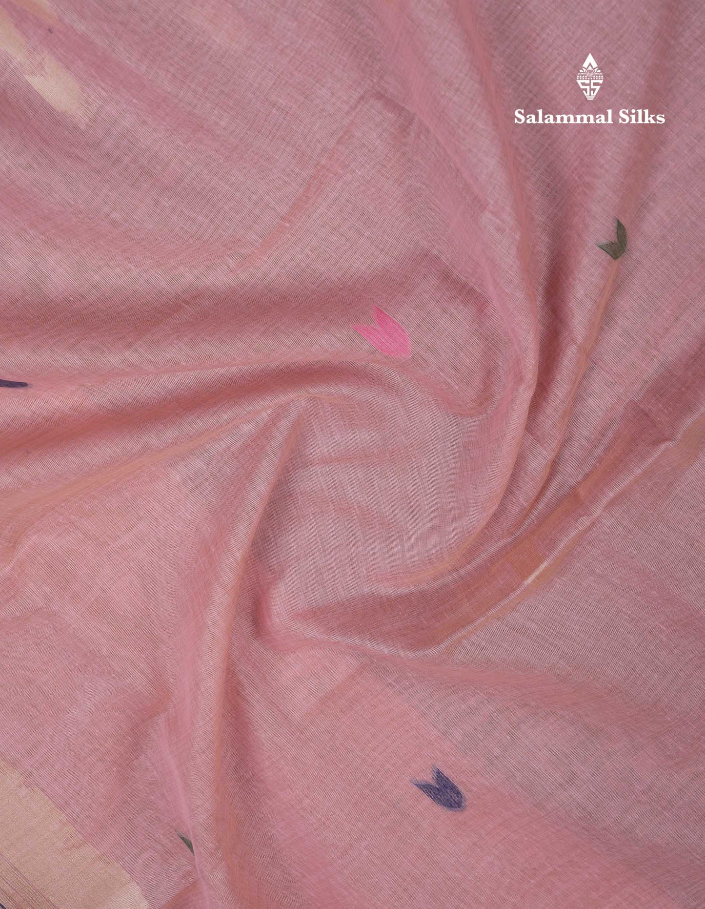 Beautiful Light Pink Muga Cotton Saree With Fancy Border