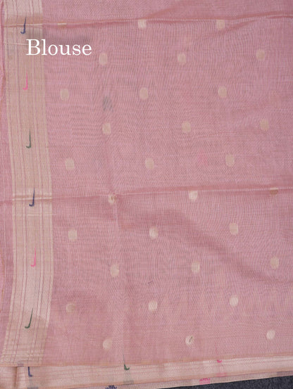 Beautiful Light Pink Muga Cotton Saree With Fancy Border