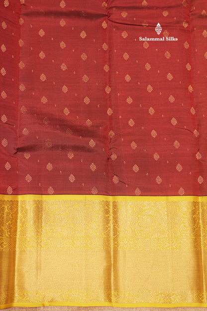 Maroon Colour Pure Kanjivaram Silk Saree With Contrast Yellow Border