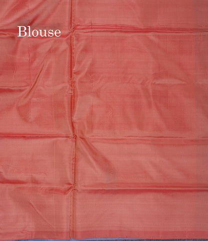 Light Blue Thread work Buttas Banana Pinth Saree (Vaazhainaar Pattu) With Contrast Dark Peach Blouse