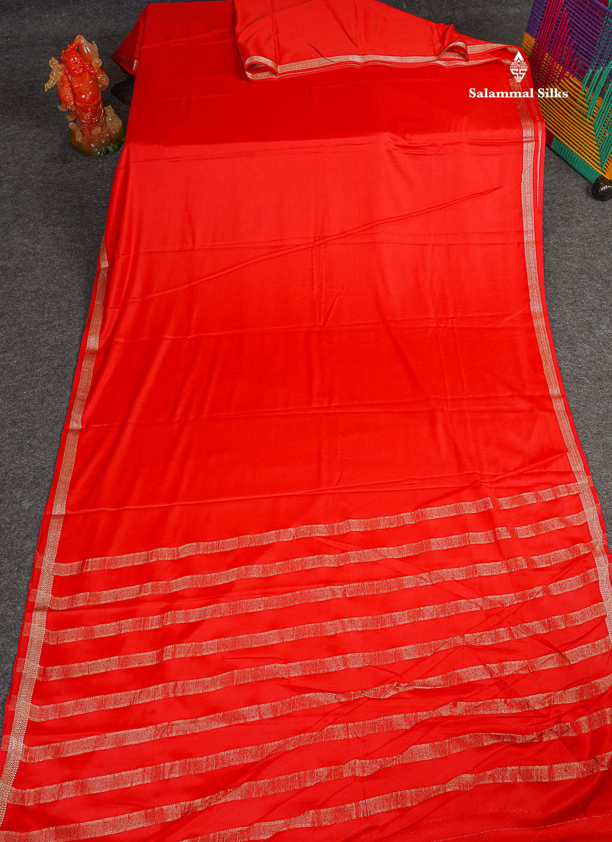 Semi Mysore Silk Saree - Redish Orange Colour Body Plain With Small Border