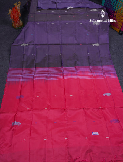 Dark Violet Thread work Buttas Banana Pinth Saree (Vaazhainaar Pattu) With Contrast Pink Blouse