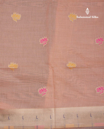 Beautiful Light Pink Muga Cotton Saree With Fancy Border