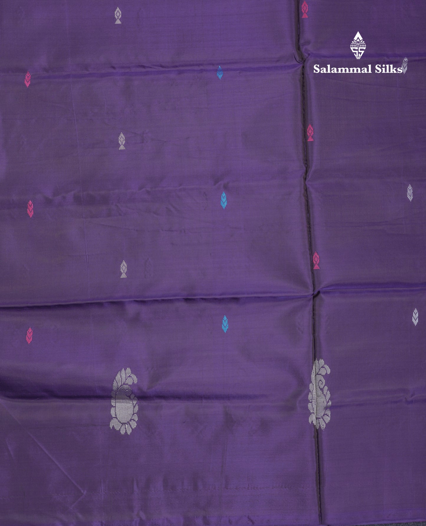 Dark Violet Thread work Buttas Banana Pinth Saree (Vaazhainaar Pattu) With Contrast Pink Blouse