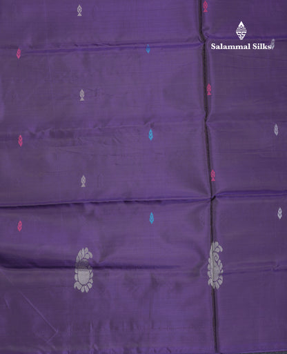 Dark Violet Thread work Buttas Banana Pinth Saree (Vaazhainaar Pattu) With Contrast Pink Blouse