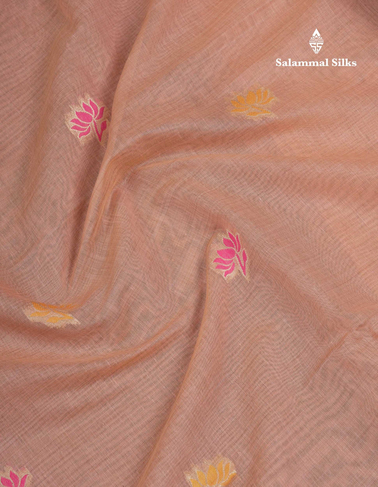 Beautiful Light Pink Muga Cotton Saree With Fancy Border