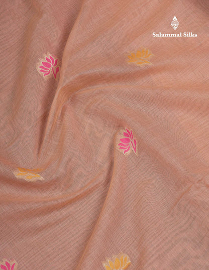 Beautiful Light Pink Muga Cotton Saree With Fancy Border