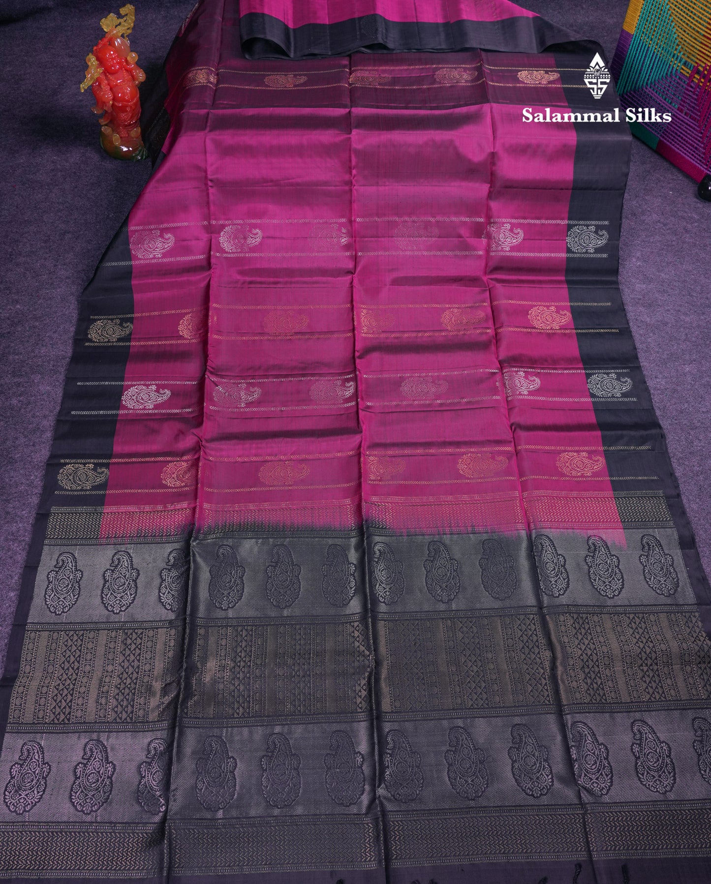 Beautiful Bottle Green PureMix Kanjivaram Soft Silk Saree With Contrast Black Fancy Border