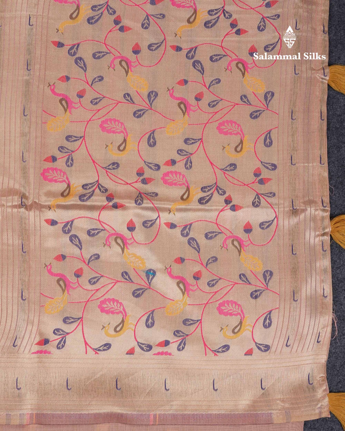 Beautiful Light Pink Muga Cotton Saree With Fancy Border