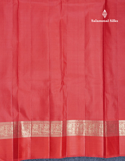 Bottle Green Beautiful Checks And Buttas Pure Kanjivaram Silk Saree Pure Zari with Traditional Red Korvai Border