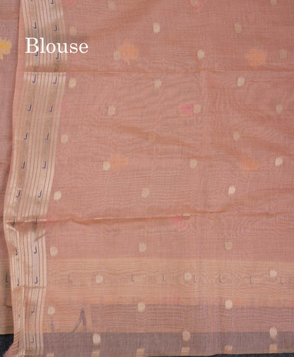 Beautiful Light Pink Muga Cotton Saree With Fancy Border