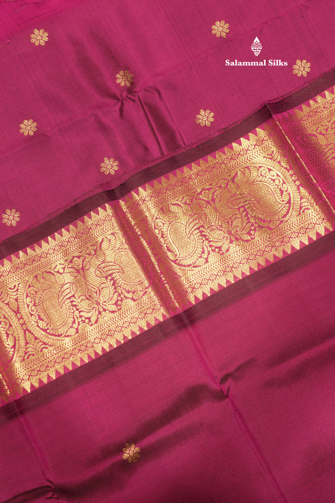 Violet Colour Pure Kanjivaram Silk Saree With Gold Zari Border