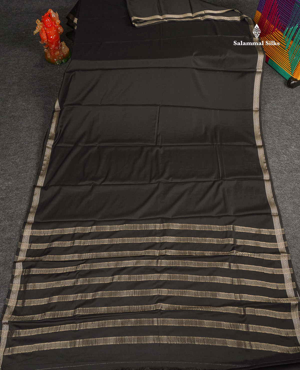 Semi Mysore Silk Saree - Black Colour Body Plain With Small Border
