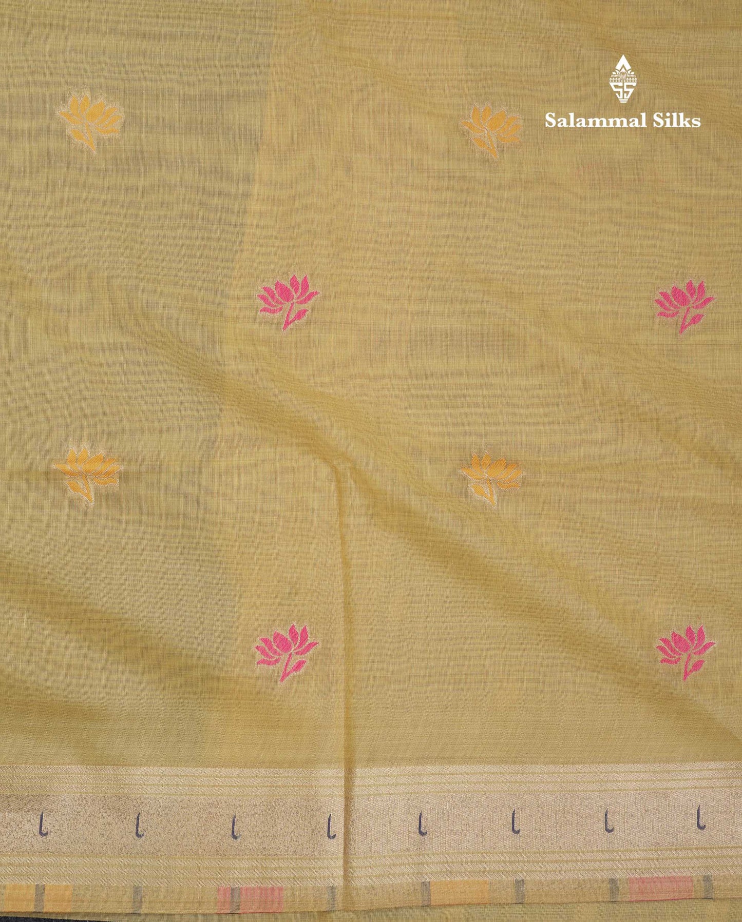 Beautiful Pista Green Menakari Work Butta Muga Cotton Saree With Blouse