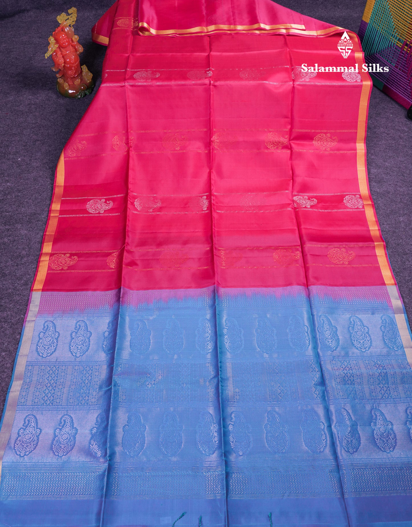 Beautiful Violet Pure Mix Kanjivaram Soft Silk Saree With Contrast Bottle Green Blouse