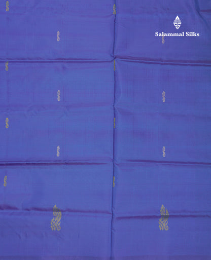Royal Blue Thread work Buttas Banana Pinth Saree (Vaazhainaar Pattu) With Contrast Parrot Green Blouse