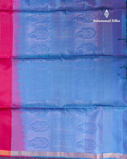 Beautiful Violet Pure Mix Kanjivaram Soft Silk Saree With Contrast Bottle Green Blouse