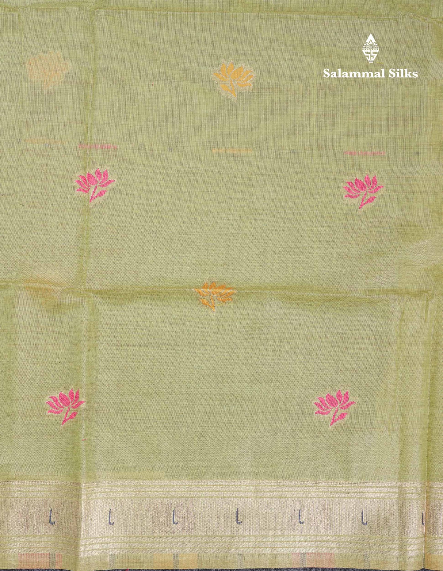 Beautiful Pista Green Menakari Work Butta Muga Cotton Saree With Blouse