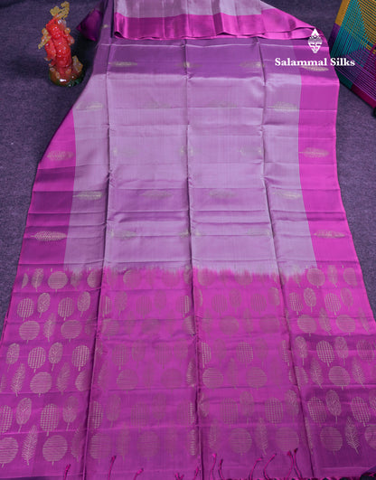 Beautiful Light Violet PureMix Kanjivaram Soft Silk Saree With Contrast Dark Purple Fancy Border