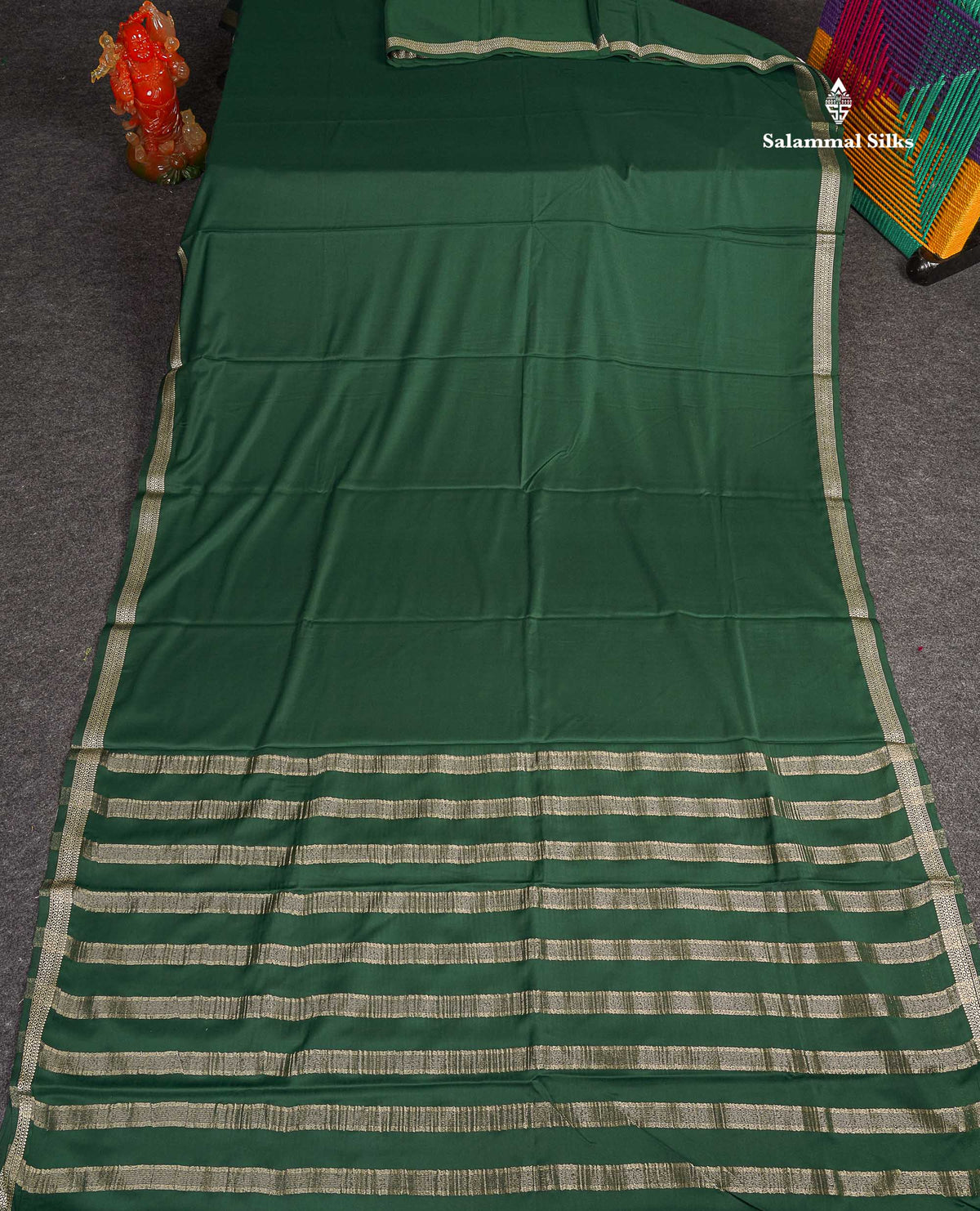 Semi Mysore Silk Saree - Bottle Green Colour Body Plain With Small Border